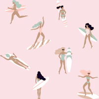Retro Surf Girl on Pink tapete