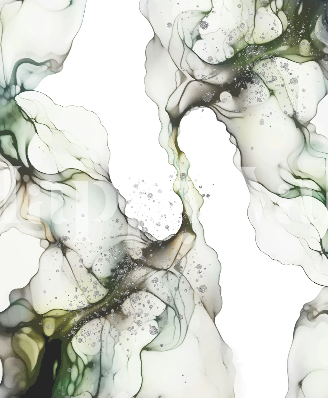 Soft Sage Ink Flow behang in een kamer
