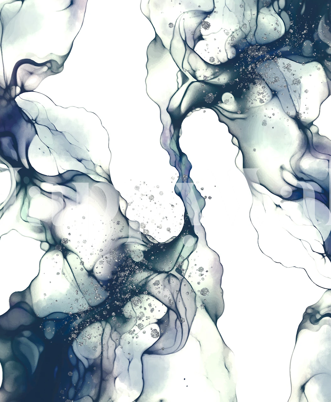 Ocean Ink Marble Flow-ontwerp in een kamer