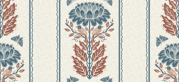 Nordic Blue Flower with birds border