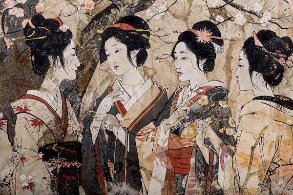 Geisha Gathering Under Cherry Blossoms