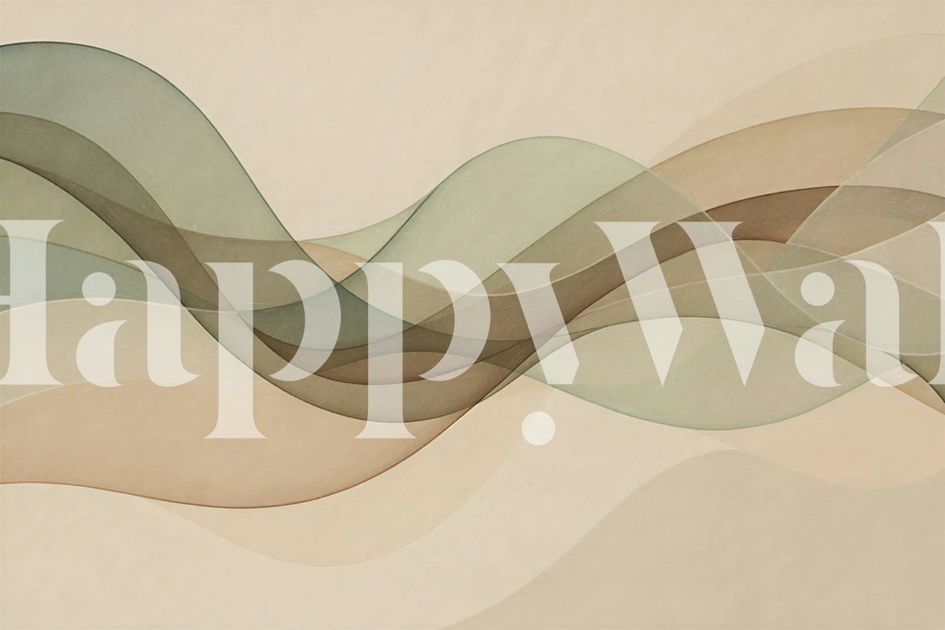 Muted sage wave wallpaper in a neutral room