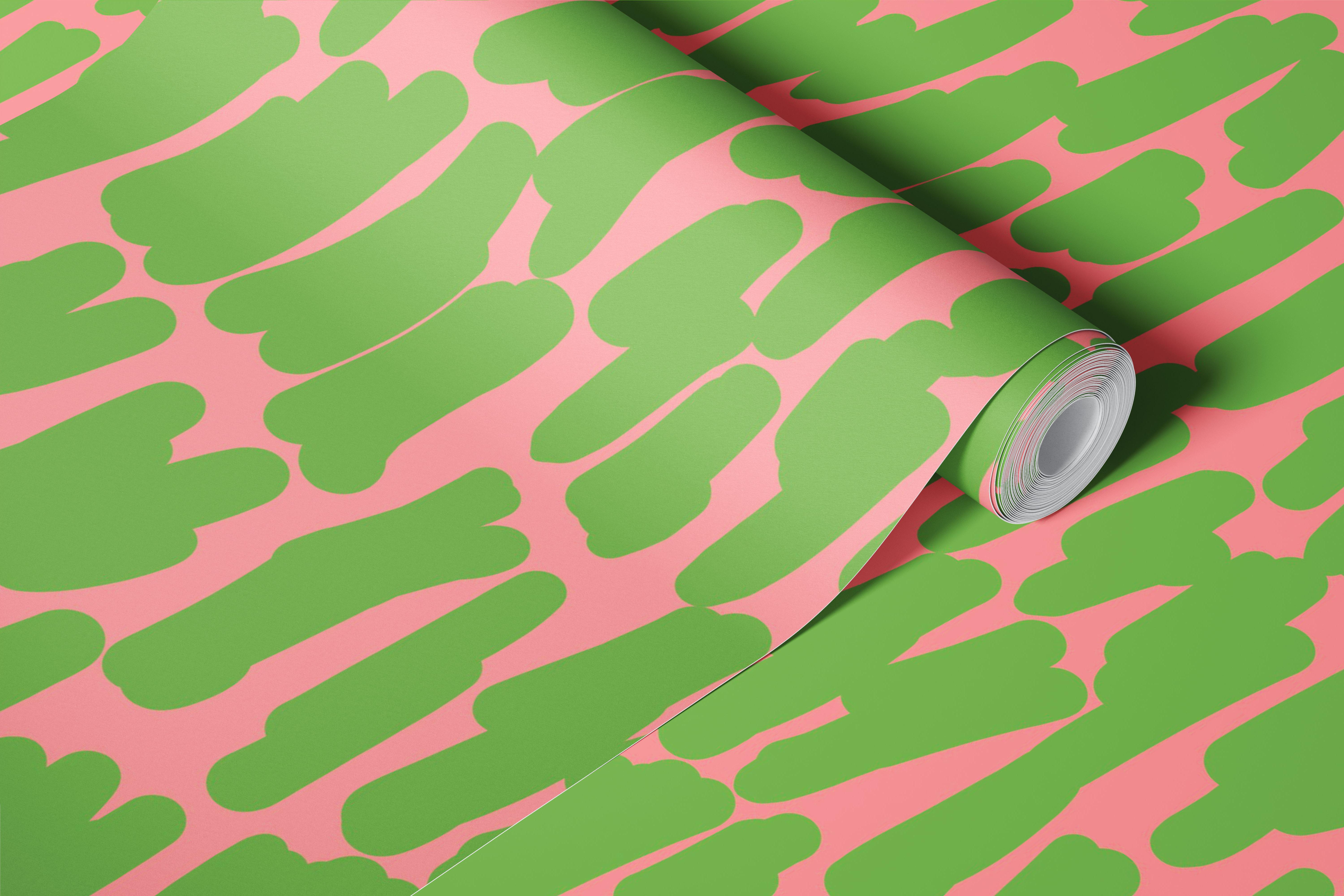 Tapet med rosa og grønne penselstrøg i et rum