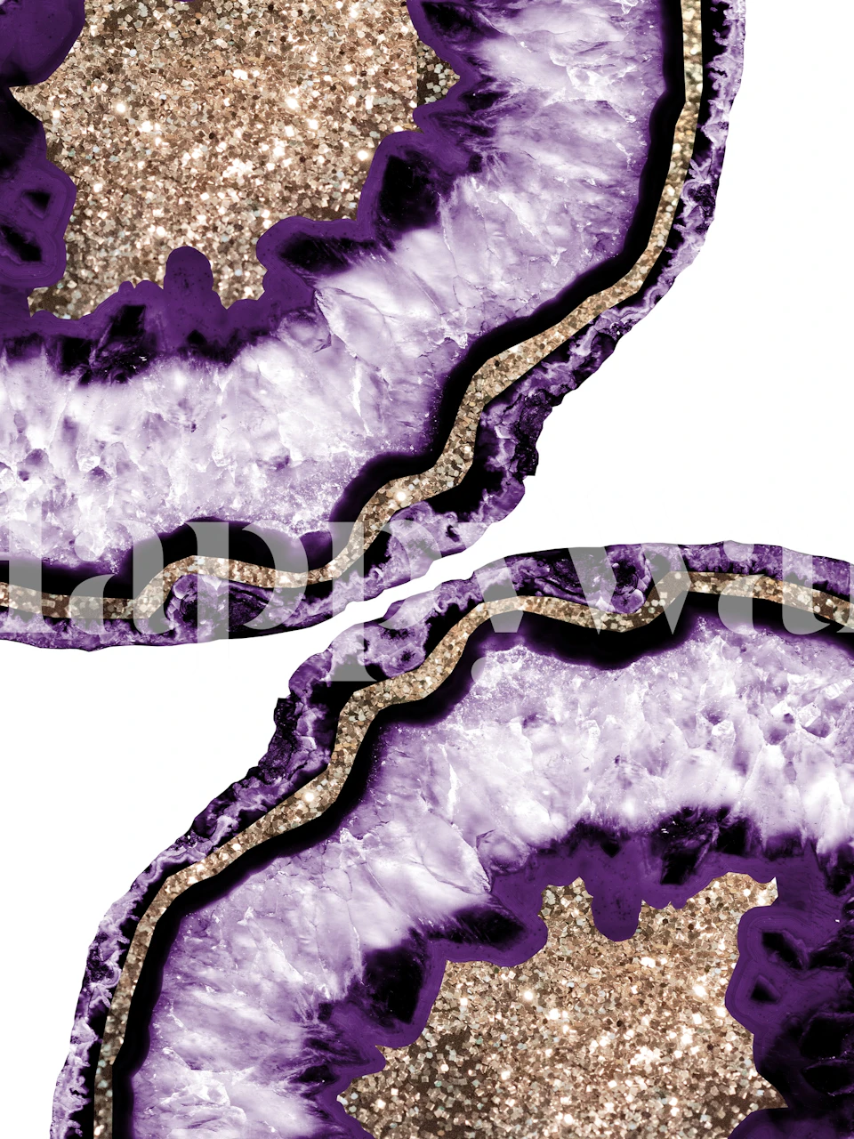 Yin Yang Agate Glitter Glam Wall Mural with purple and gold accents