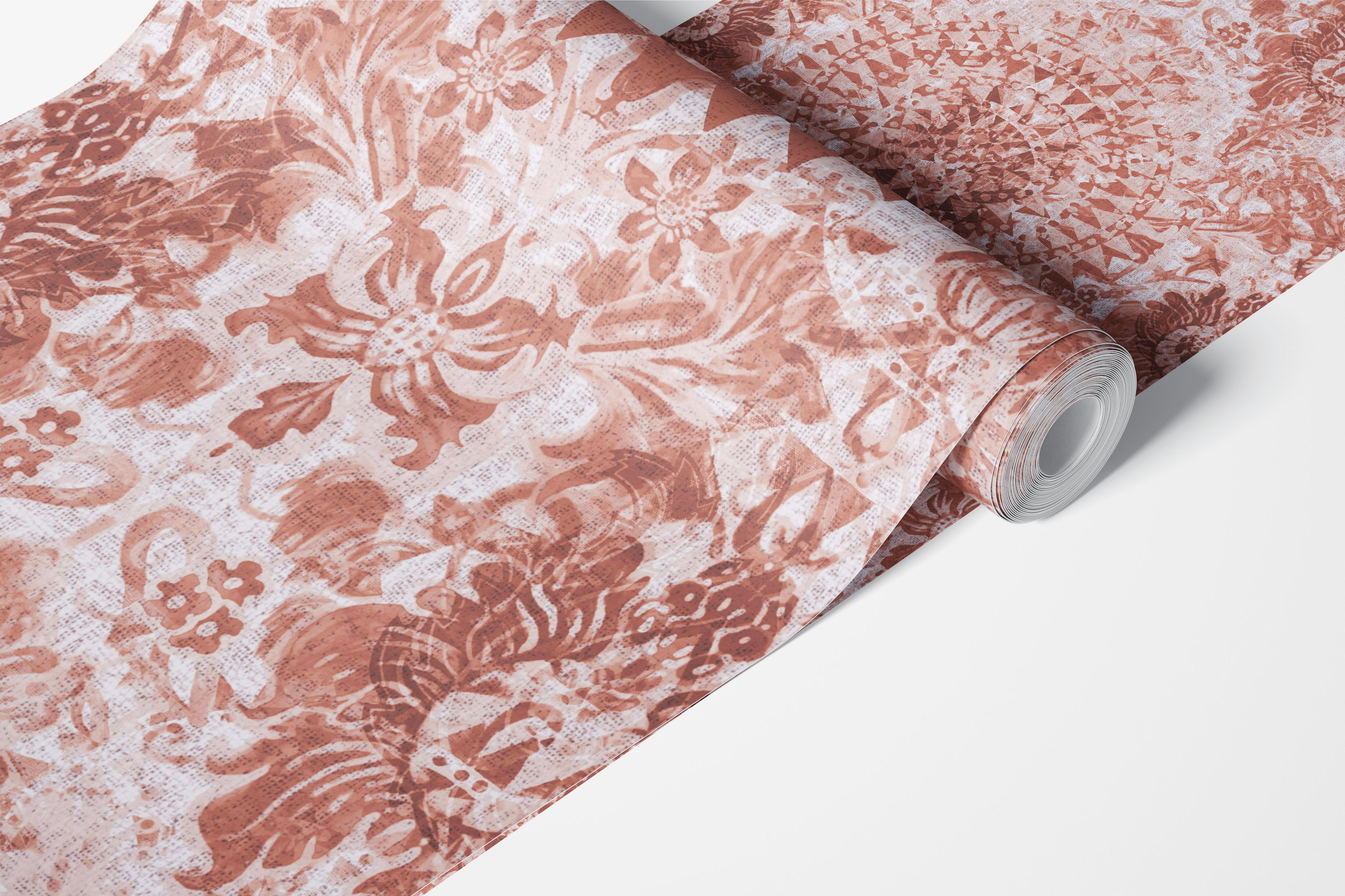 Terracotta mandala damask wallpaper in a room