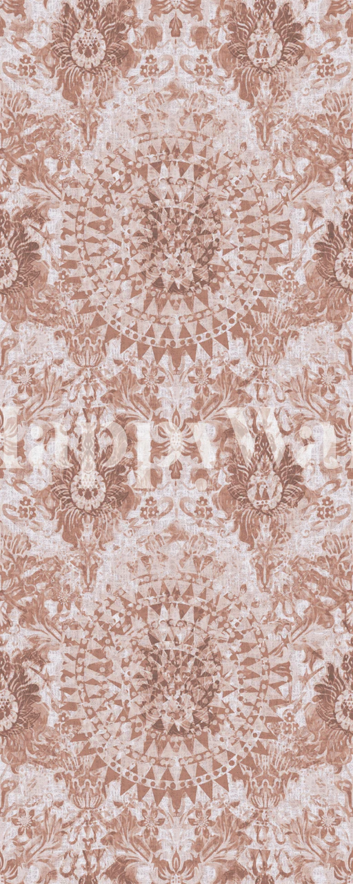 Terracotta mandala damask wallpaper in a room