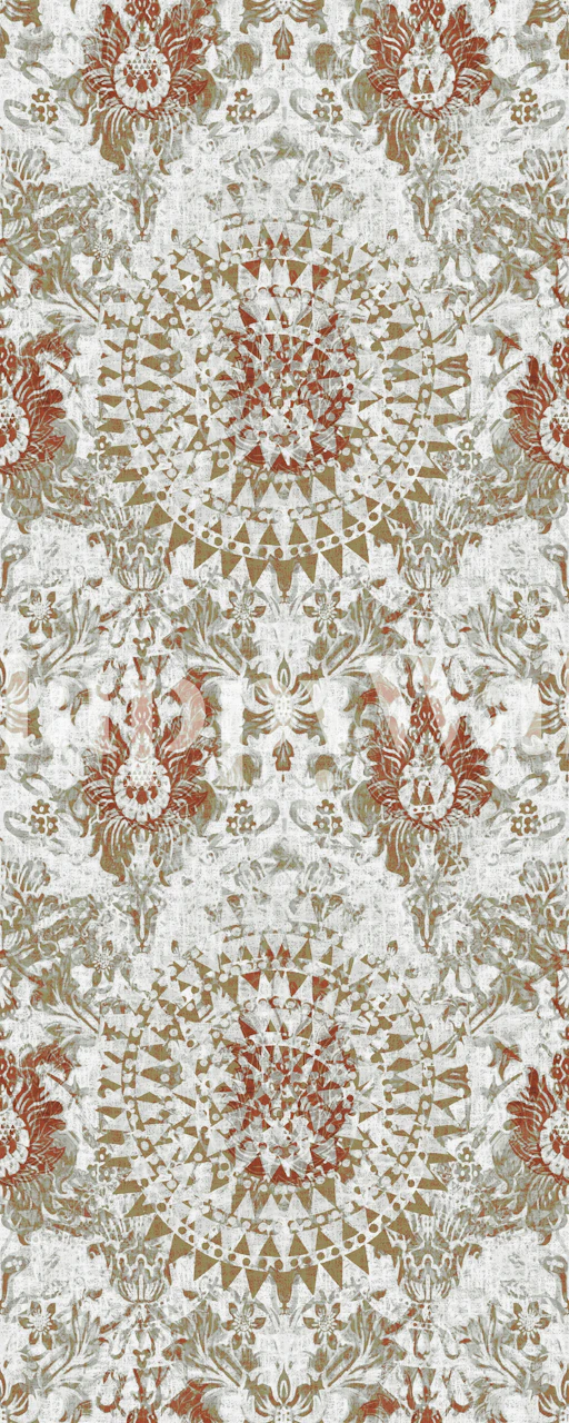 Bohemian Mandala in Terracotta wallpaper displayed in a room.
