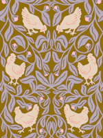 Cottagecore Folk Chickens Mustard Lavender wallpaper