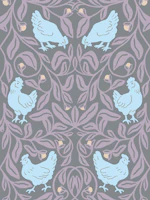 Modern Folk Chickens Soft Blue Lilac Gray wallpaper