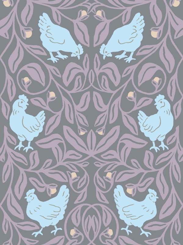 Modern Folk Chickens Soft Blue Lilac Gray