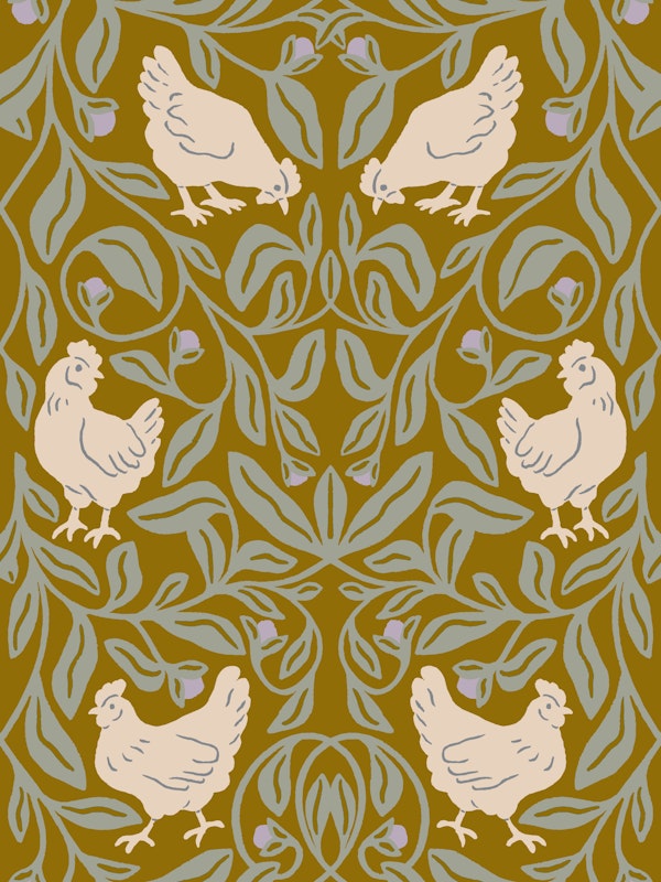Forest Folk Chickens Olive Sage Botanical