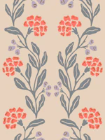 Bohemian Coral Blooms Sage Cream Floral wallpaper