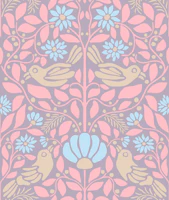 Pastel Folk Doves Daisies Lavender Pink wallpaper