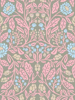 Spring Damask Sage Pink Blue Cream Floral behang