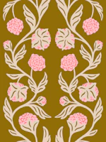 Climbing Marigolds Vine Pink Olive Cream behang