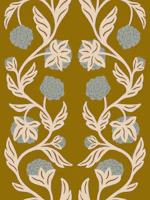Vintage Marigolds Vine Olive Blue Cream behang