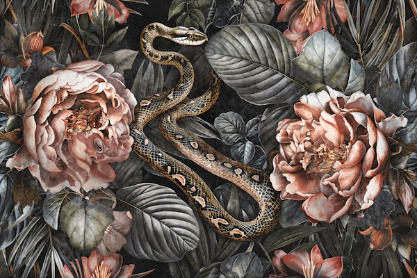 Moody Snake and Peony Blooms