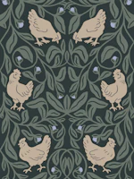 Dark Academia Chickens Forest Sage Cream tapet
