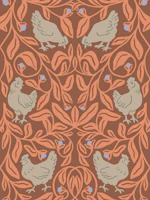 Autumn Brown Coral Chickens Folk Vintage tapet