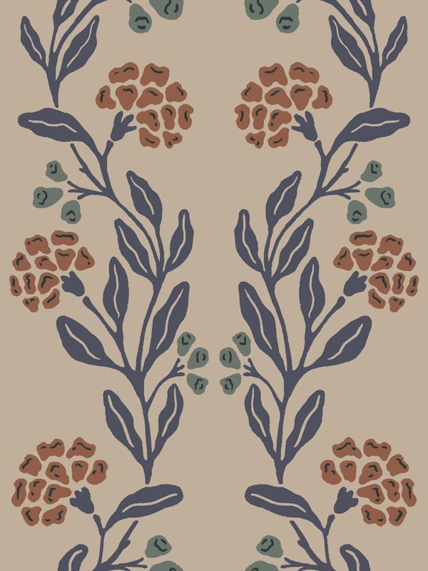 Rustic Folk Hydrangea Rust Navy Sage Tan