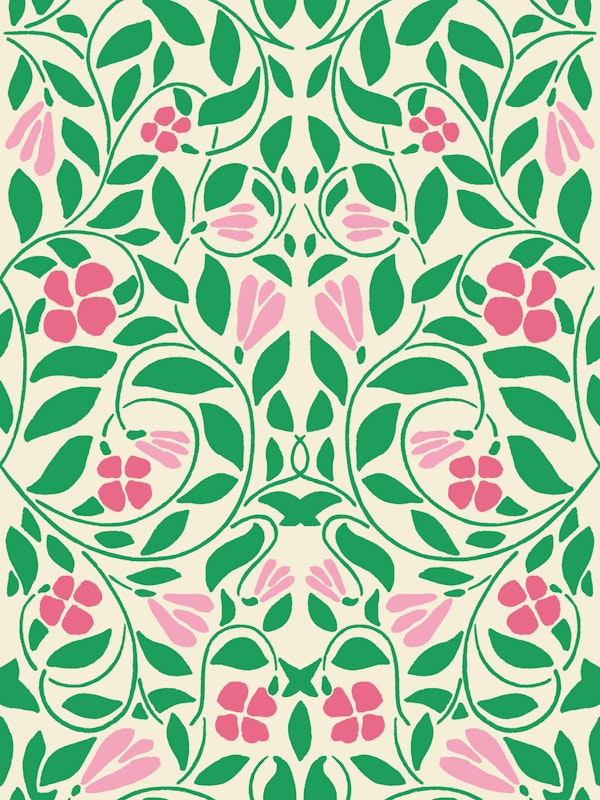 Pink Green Morris Vine Floral Pattern
