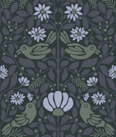 Dark Folk Birds Daisy Floral Mural tapet
