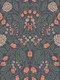 Navy Orange Floral Damask Pattern