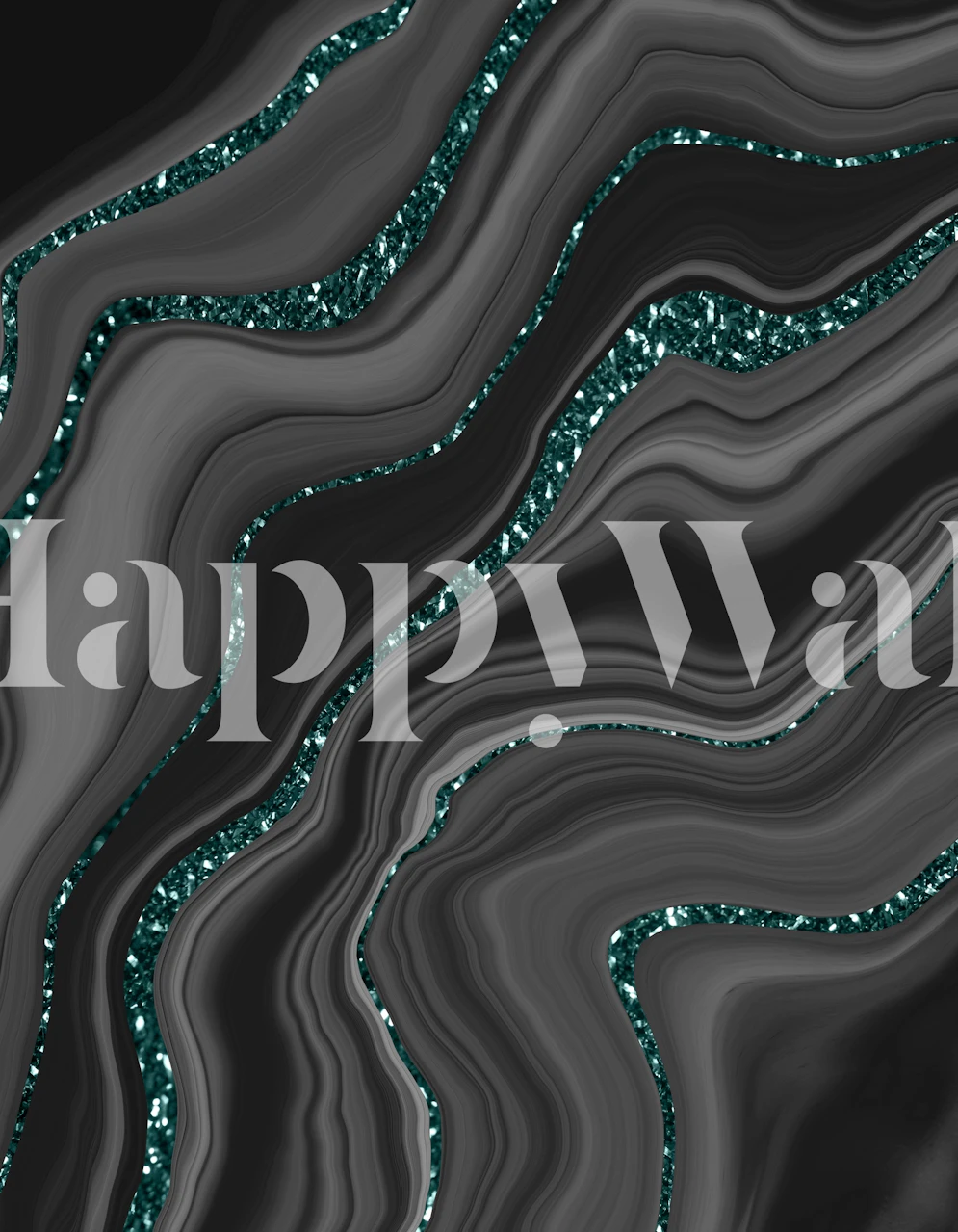 Abstract Liquid Black Gray Agate wall mural with teal highlights