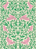 Pink Green Songbird Foliage Mural tapet