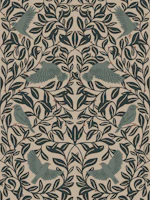 Tan Teal Songbird Foliage Pattern tapet