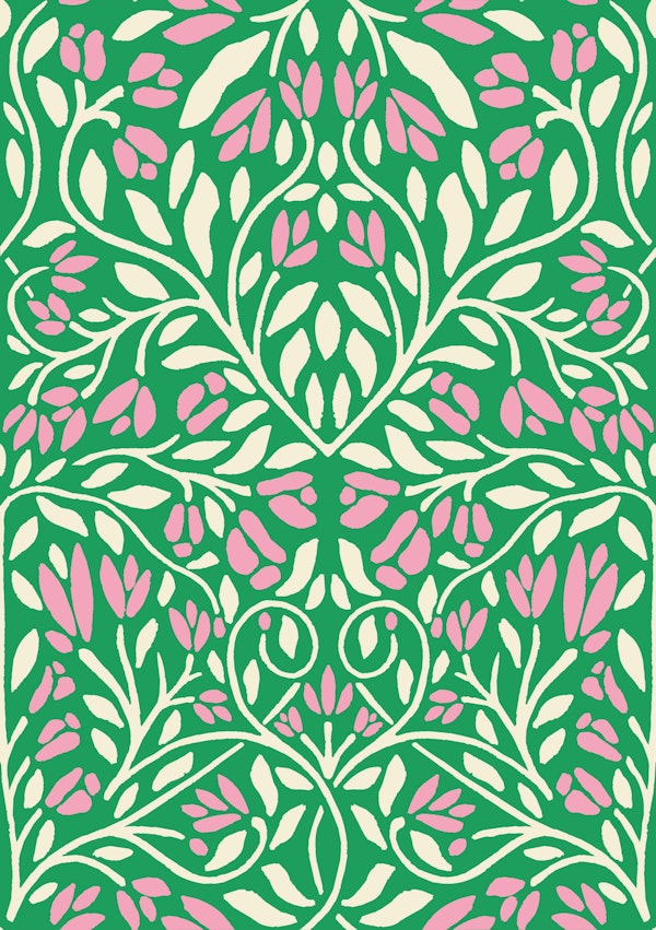 Green Pink Tulip Vine Spring Mural