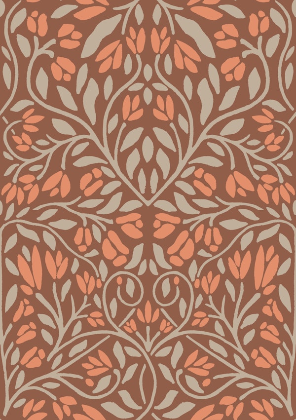 Rust Orange Tulip Vine Pattern