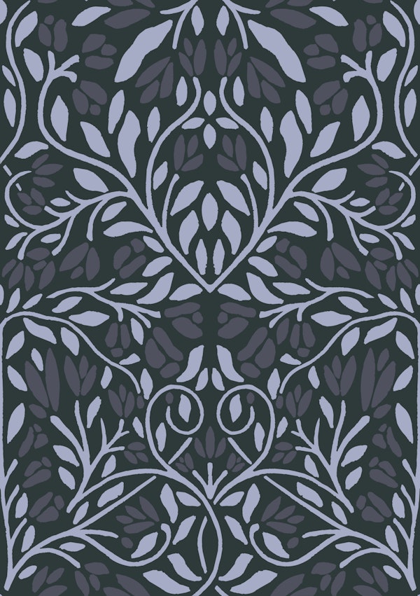 Dark Teal Lavender Tulip Vine Mural