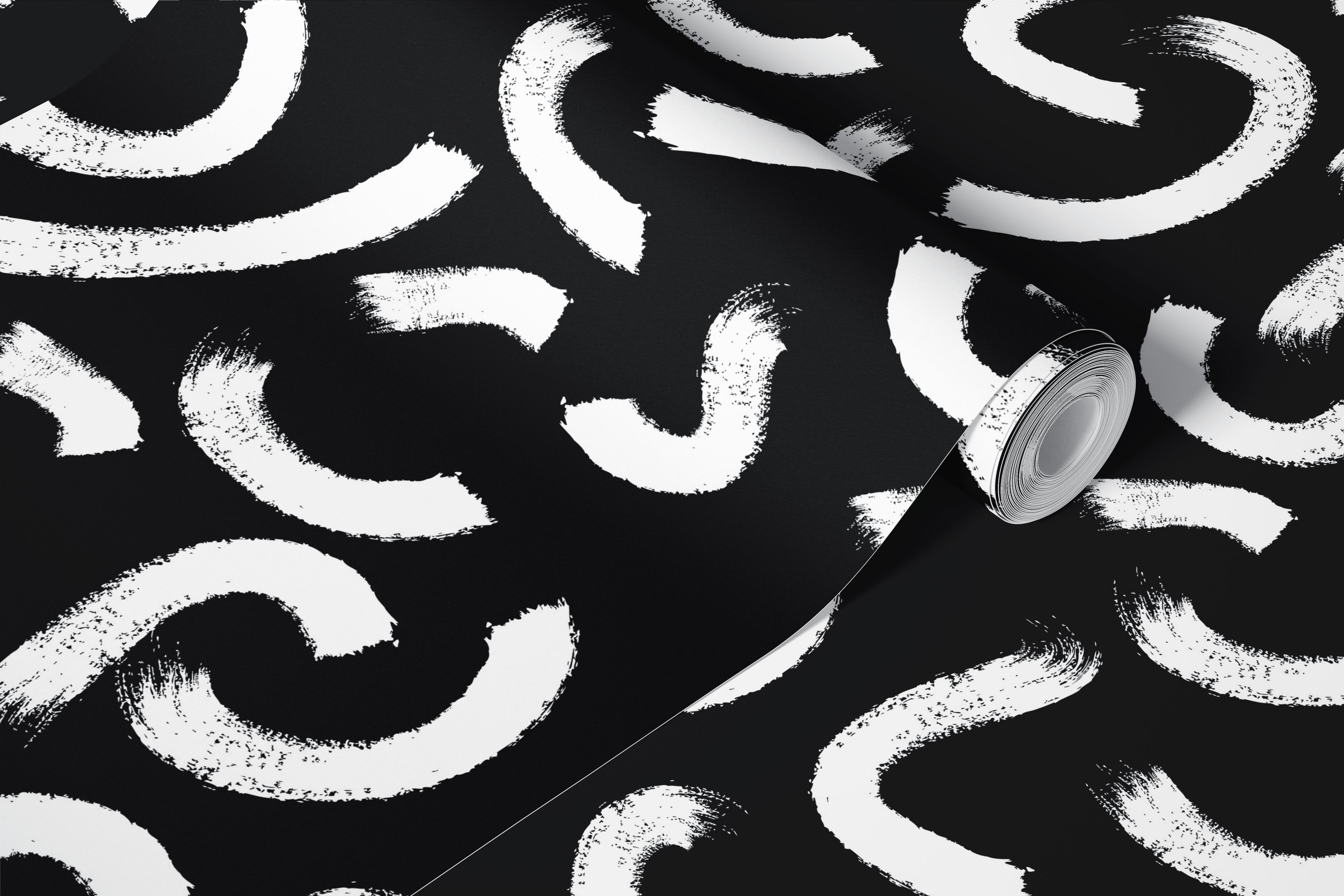 Monochrome brushstroke swirls wallpaper in room