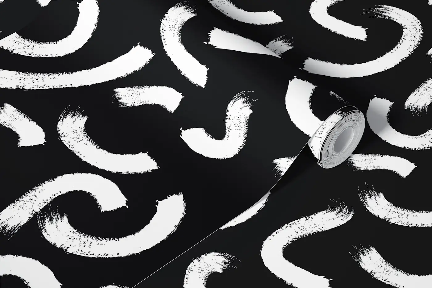 Monochrome Brushstroke Swirls wallpaper roll