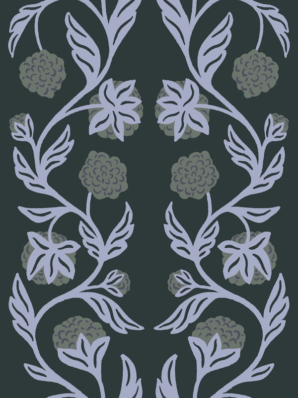Dark Lavender Vine Pompom Stripe Mural