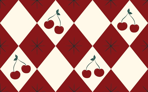 Cherry Harlequin Diamond Retro Red Circus