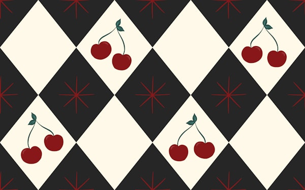 Dark Charcoal Cherry Harlequin in Ivory