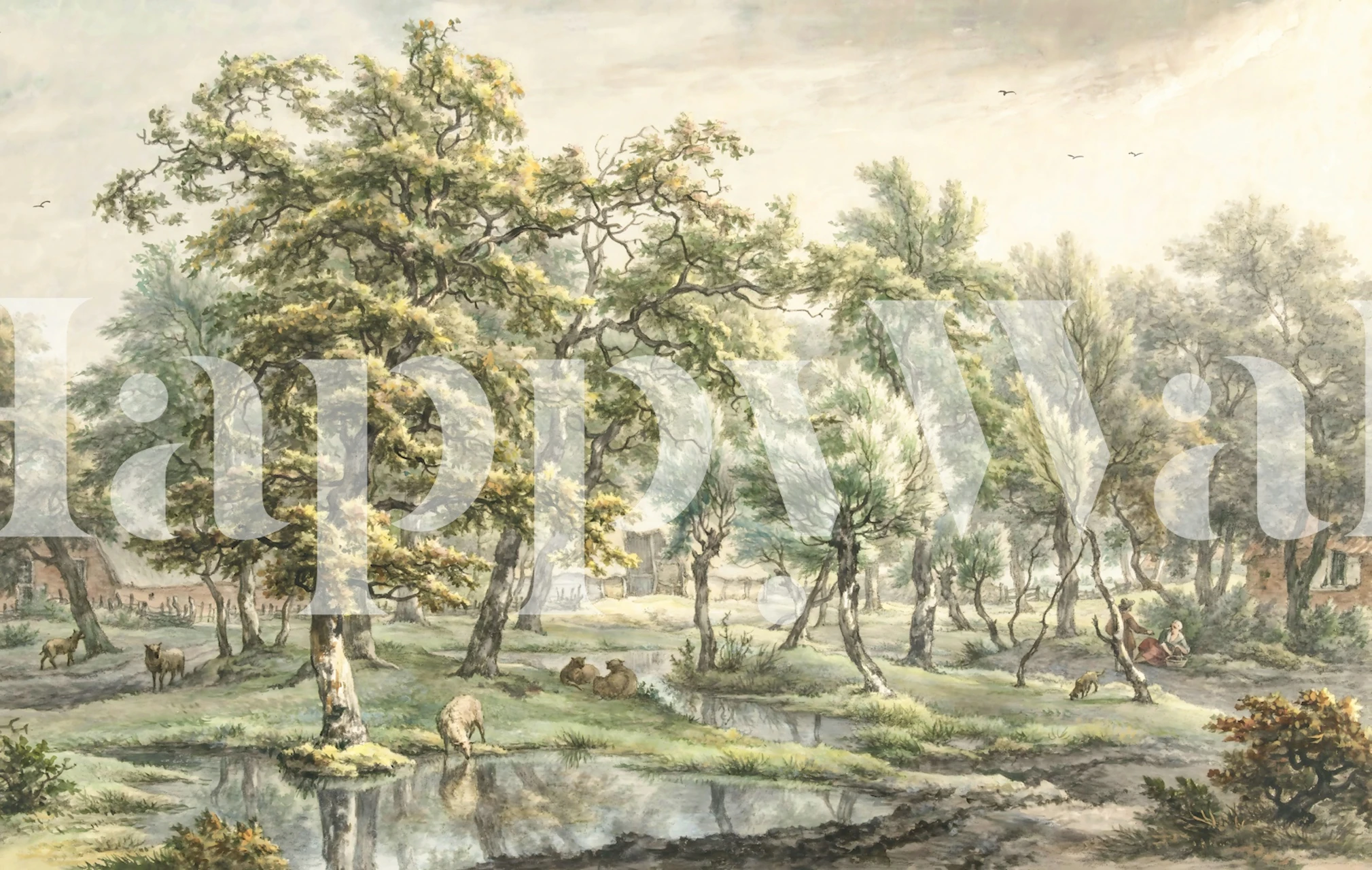 18th century forest hamlet wallpaper in a room