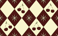 Retro burgundy butter yellow cherry harlequin behang