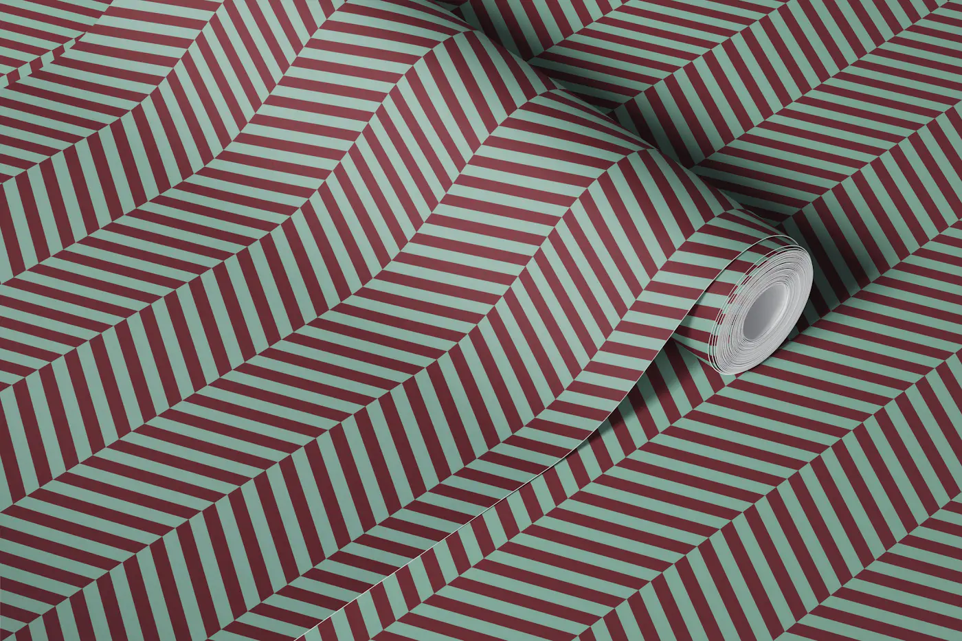 Herringbone Sage green Burgundy maroon wallpaper roll