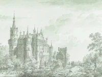 Antique Castle Landscape in Evergreen tapet