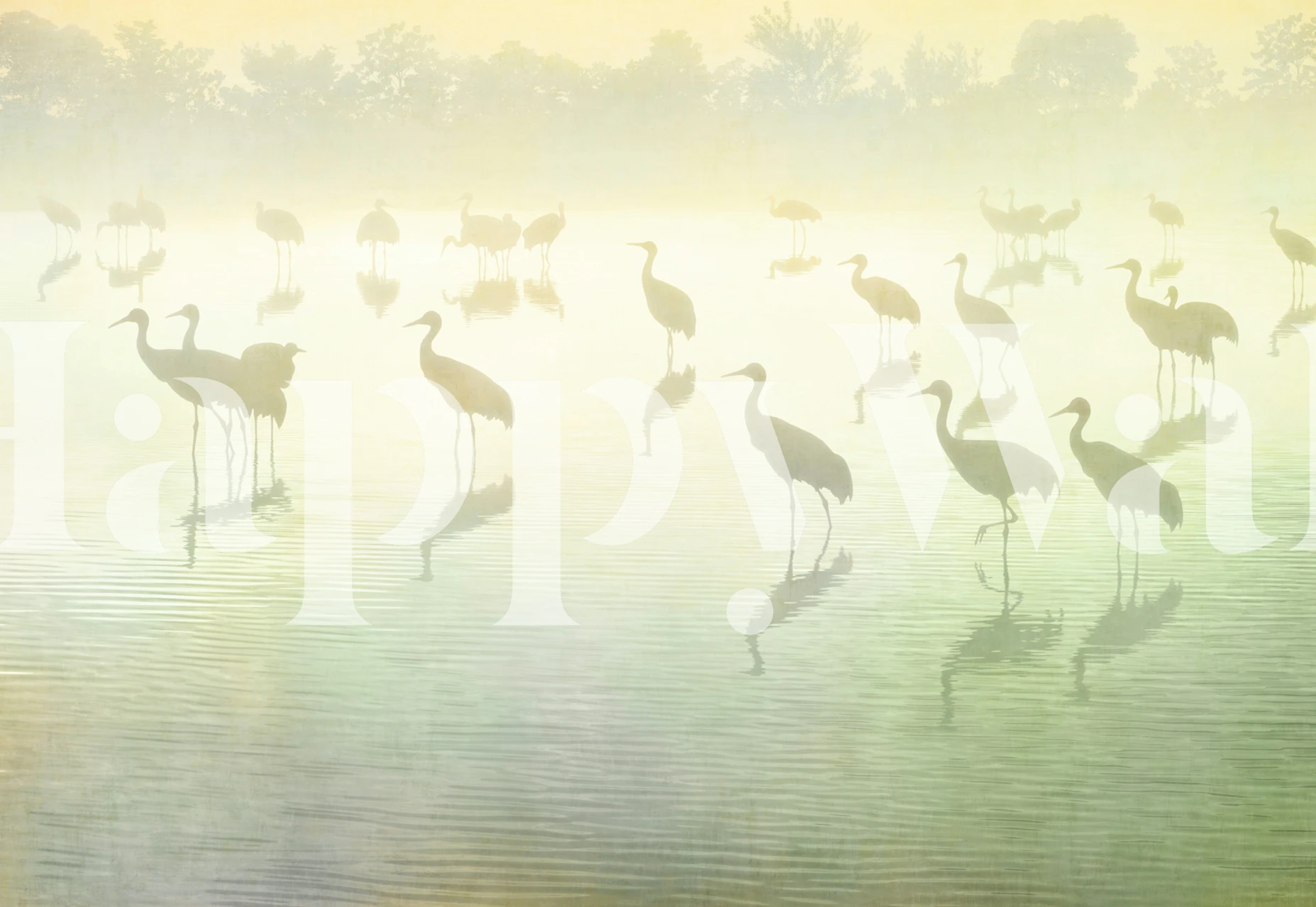 Serene Storks at the Lake tapetit
