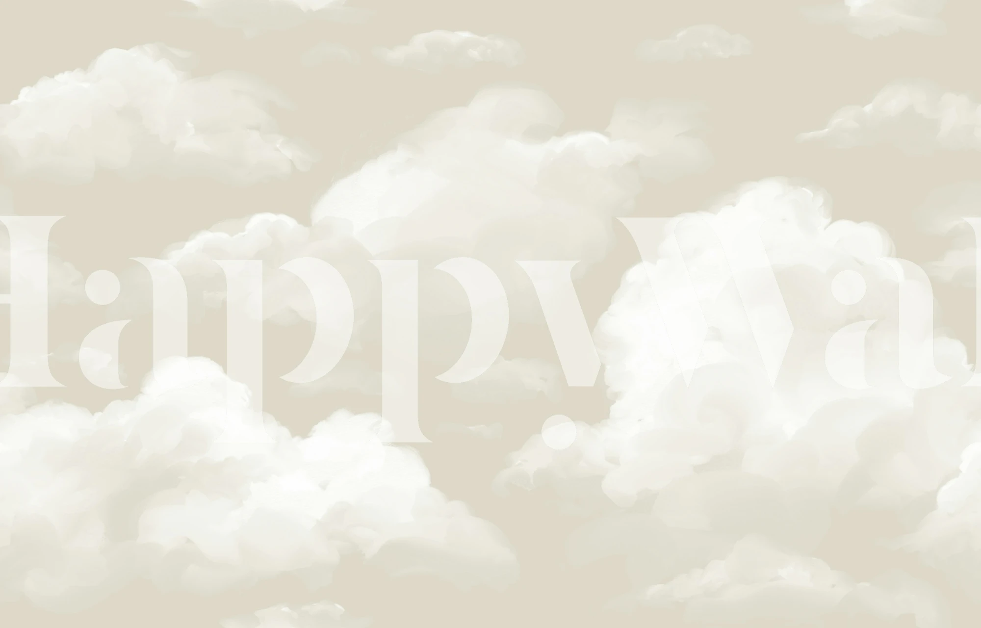 Whimsical Beige Clouds wallpaper displayed in a room