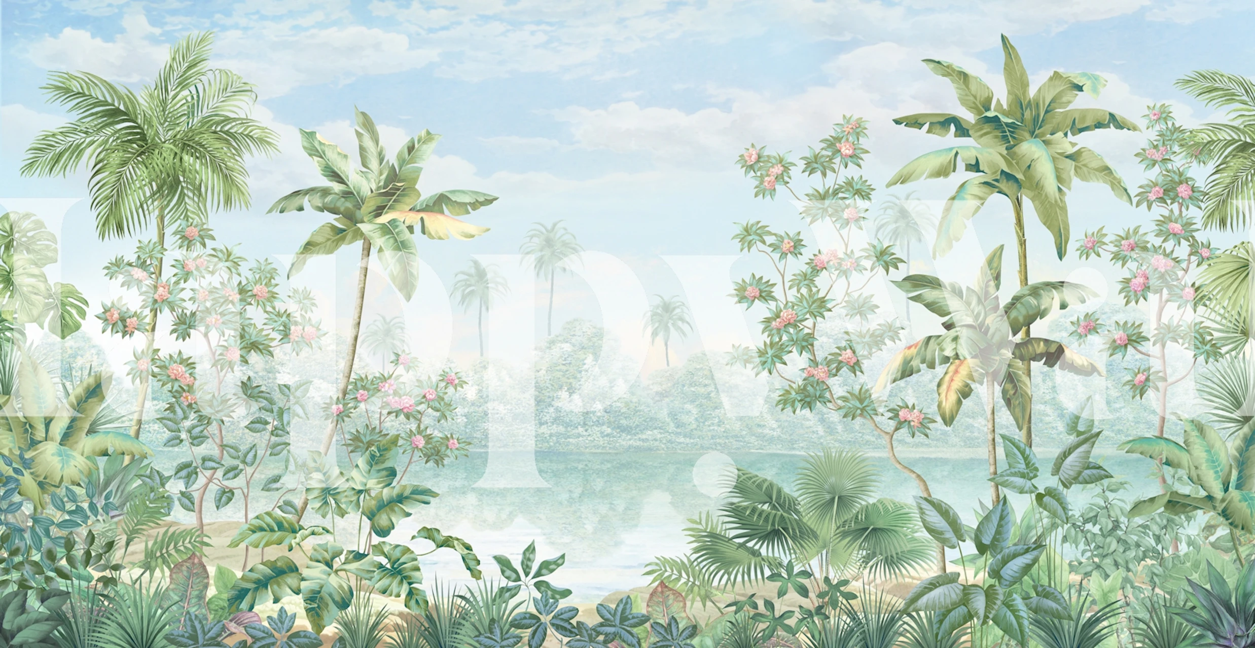 Vibrant nature landscape wallpaper in a room