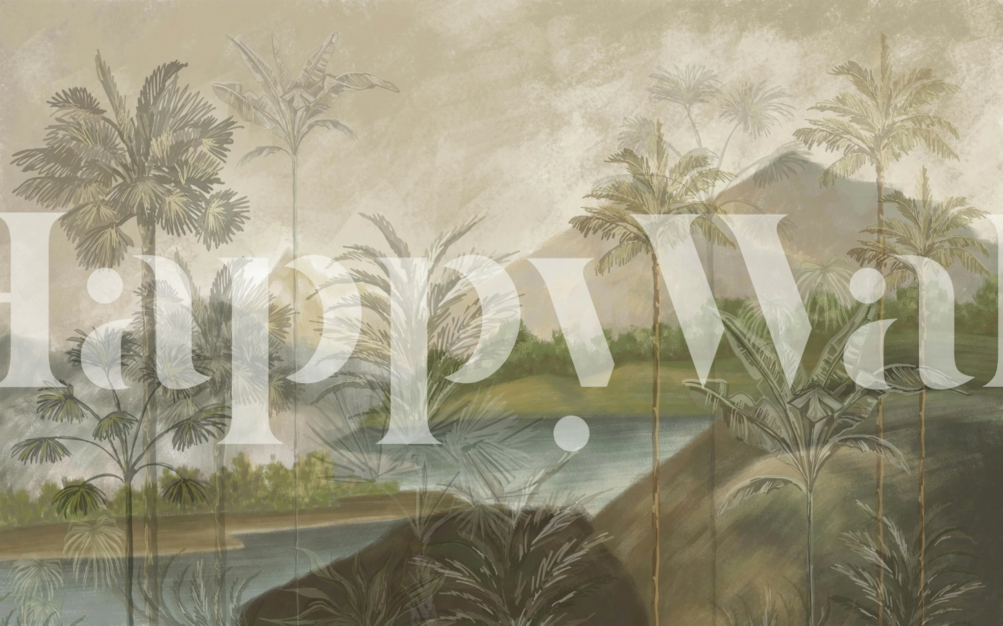 Mountains and Palm Serenity Tapete in einem Zimmer