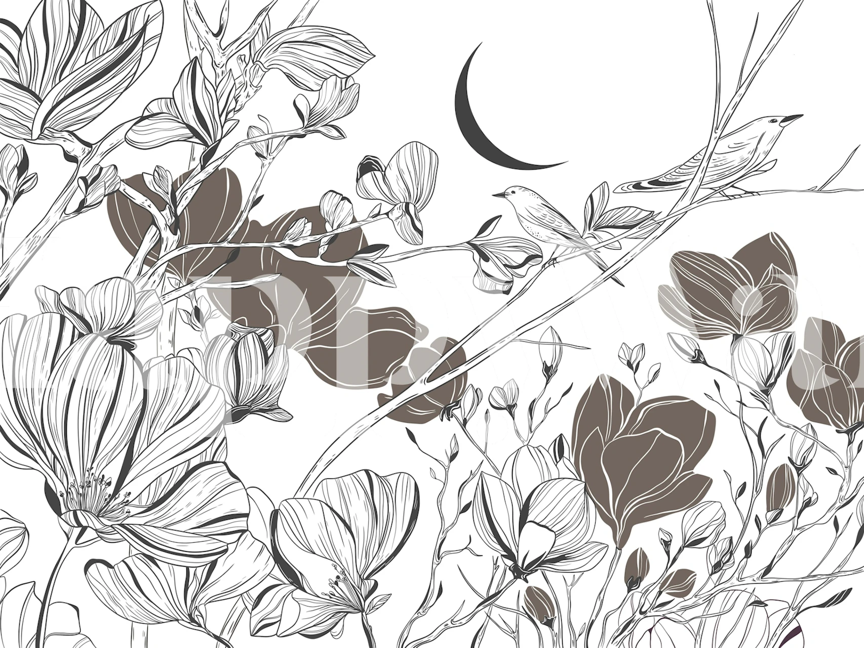 Birds on Cherry Branches Sketch tapet