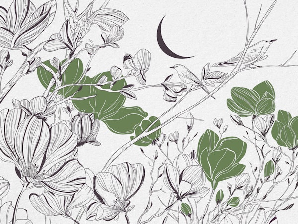 Birds on Branches Ink Florals