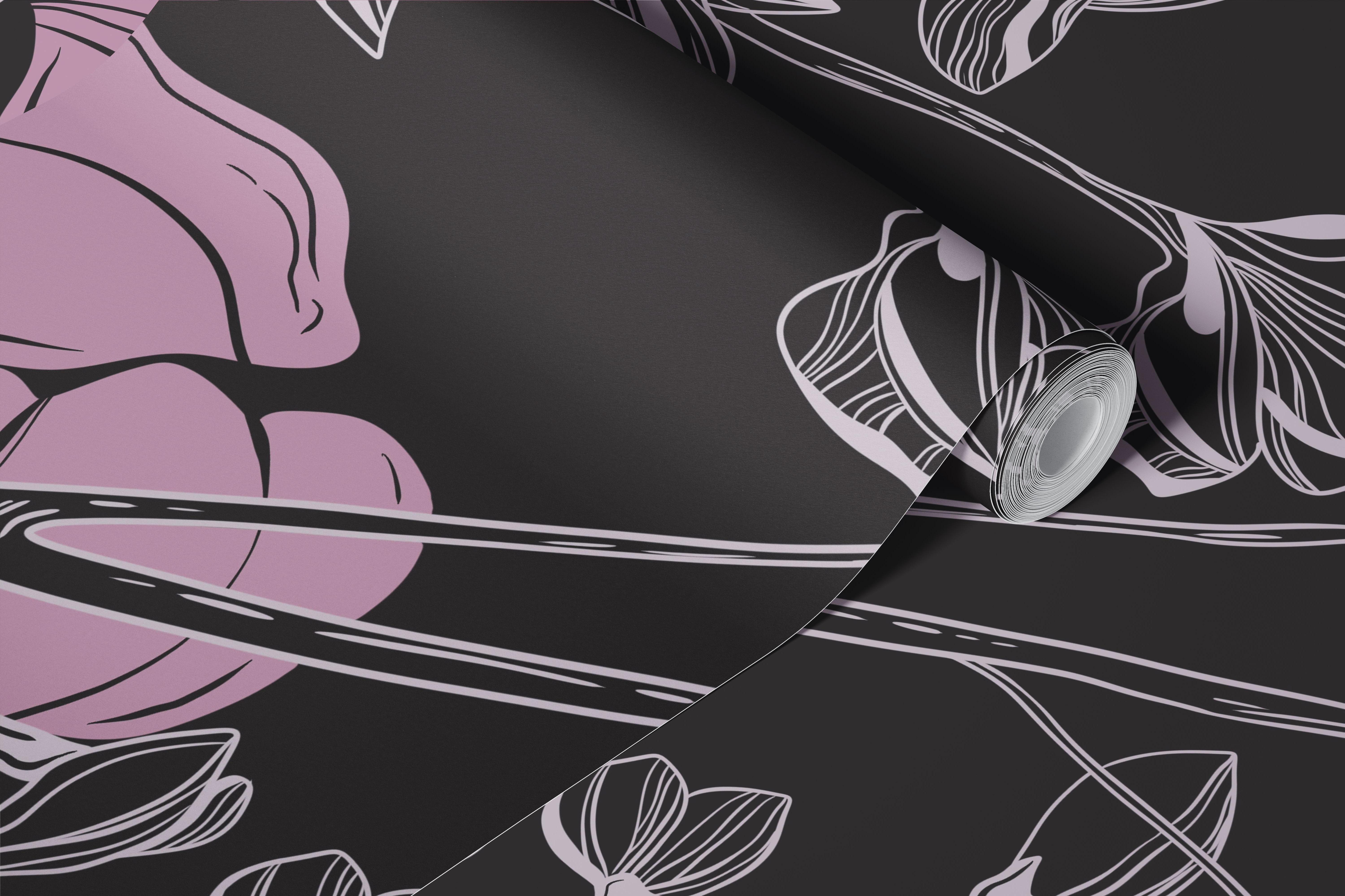 Midnight Garden Pink Blooms wallpaper in a room