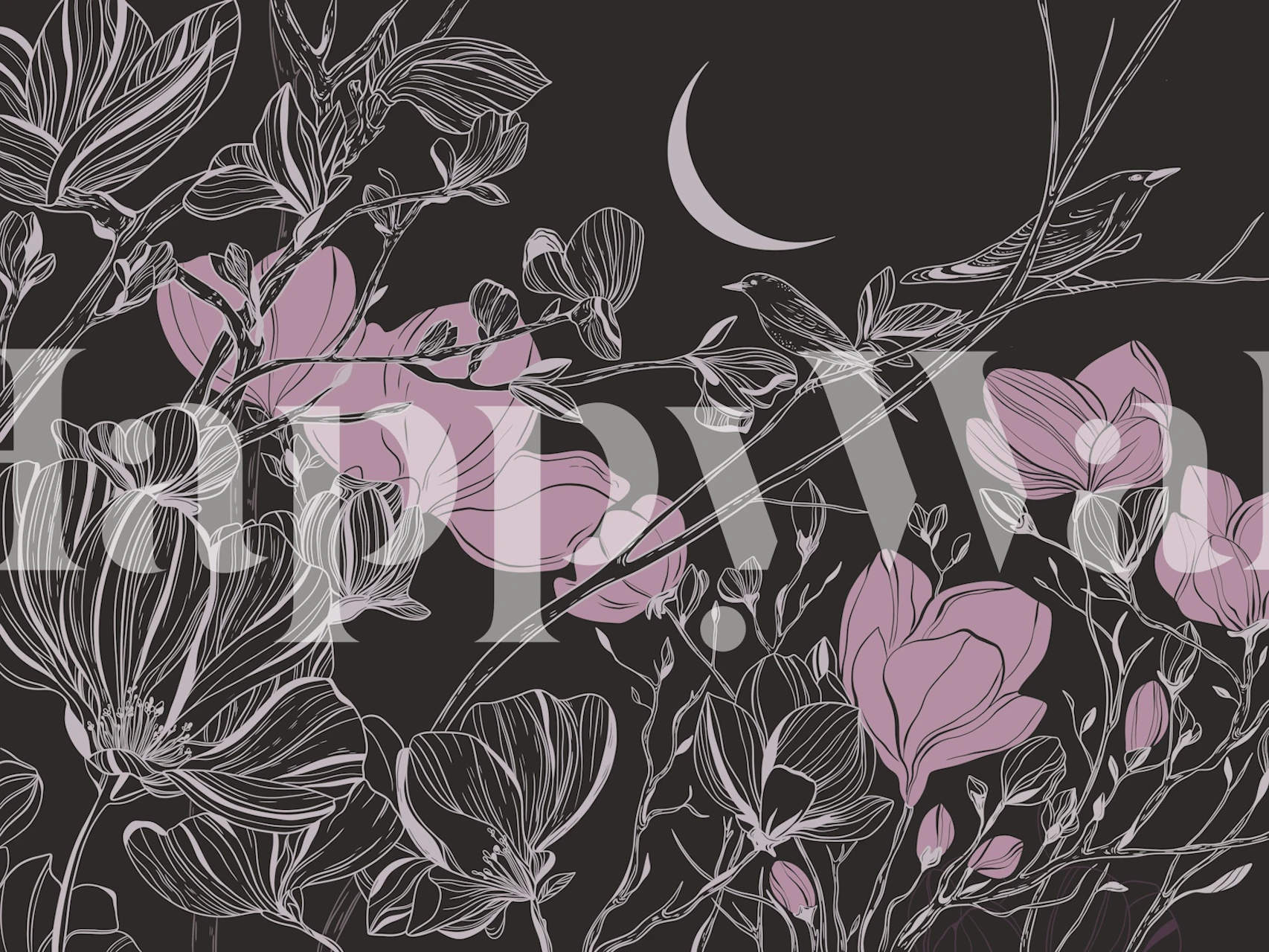 Midnight Garden Pink Blooms tapeta w pokoju